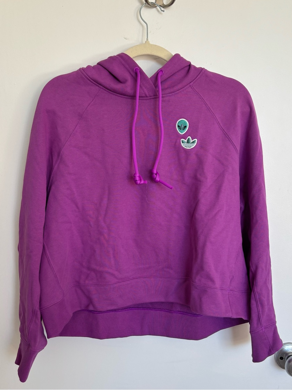 NWOT Adidas Women’s Purple Alien Embroidery Hooded Pullover Sweatshirt